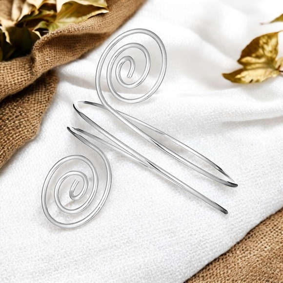 🆕 Boho Chic Spiral Elegant Arm Cuff Bracelet Silver Plated Adjustable Statement - Picture 4 of 14